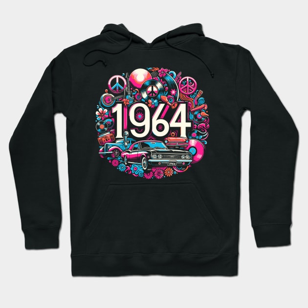 Vibrant 1964 Retro Nostalgic Year Design Hoodie by Xeire